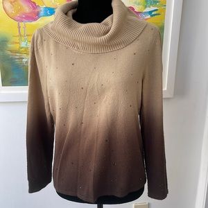 Elementz macys brown cowl neck ambre sweater size PL- petite and sequins details